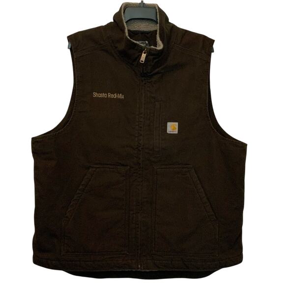 Carhartt Brown Vest Washed Duck Sherpa Lined Mock Neck Mens Large - Picture 11 of 11
